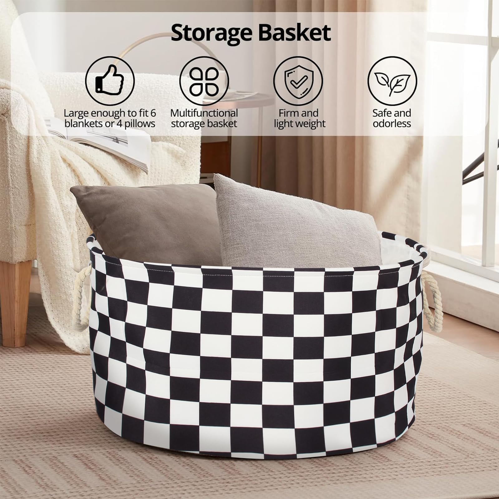 BBSET checked nursery basket in a nursery setting, complements modern decor.