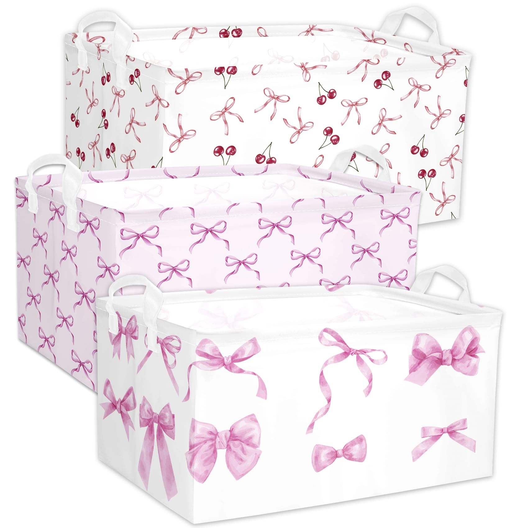 BBSET Coquette pink bow storage basket demonstrates stylish nursery organization with sturdy dual handles.