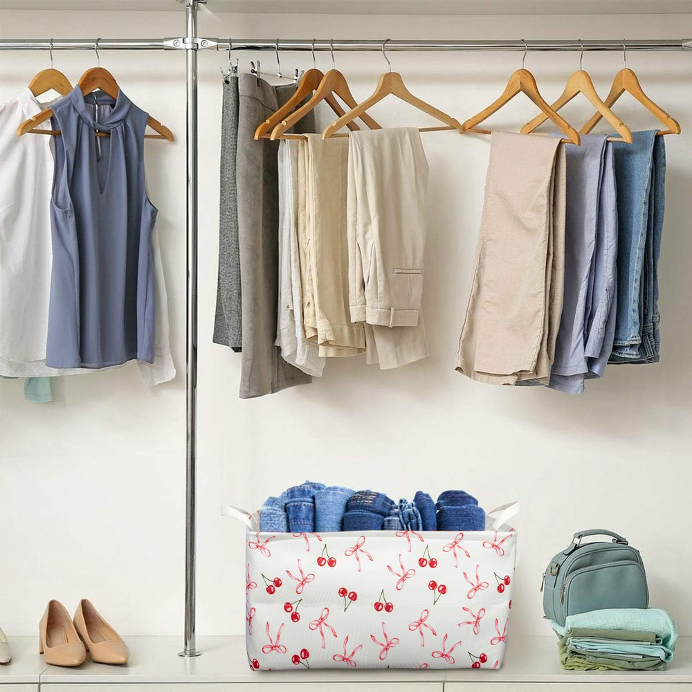 BBSET Coquette pink bow storage basket in travel-friendly collapsible mode.