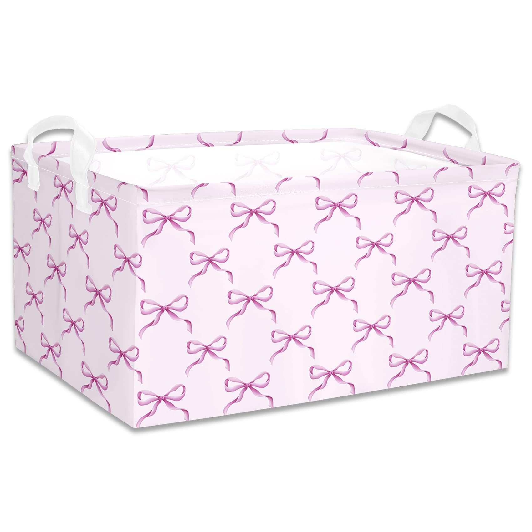 BBSET Coquette pink bow storage basket with reinforced edges maintains shape when empty.