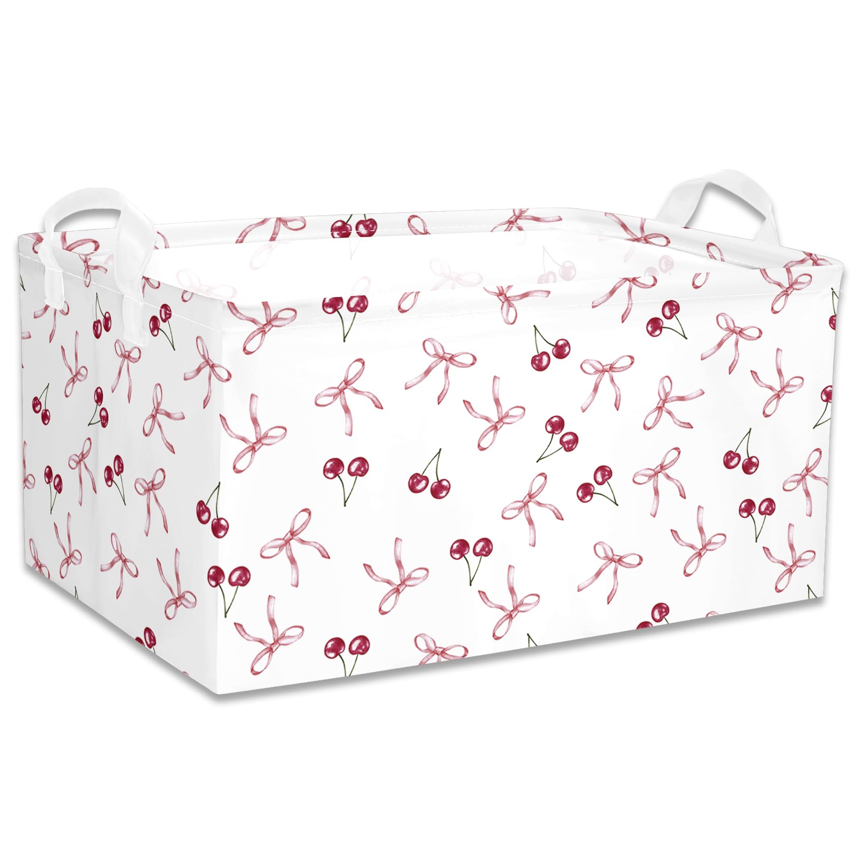 BBSET Coquette pink bow storage basket complements room decor with charming bow prints.