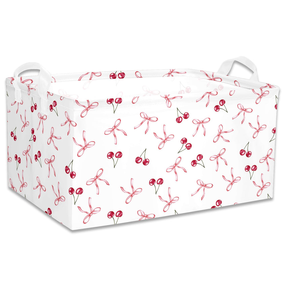 BBSET Coquette pink bow storage basket complements room decor with charming bow prints.