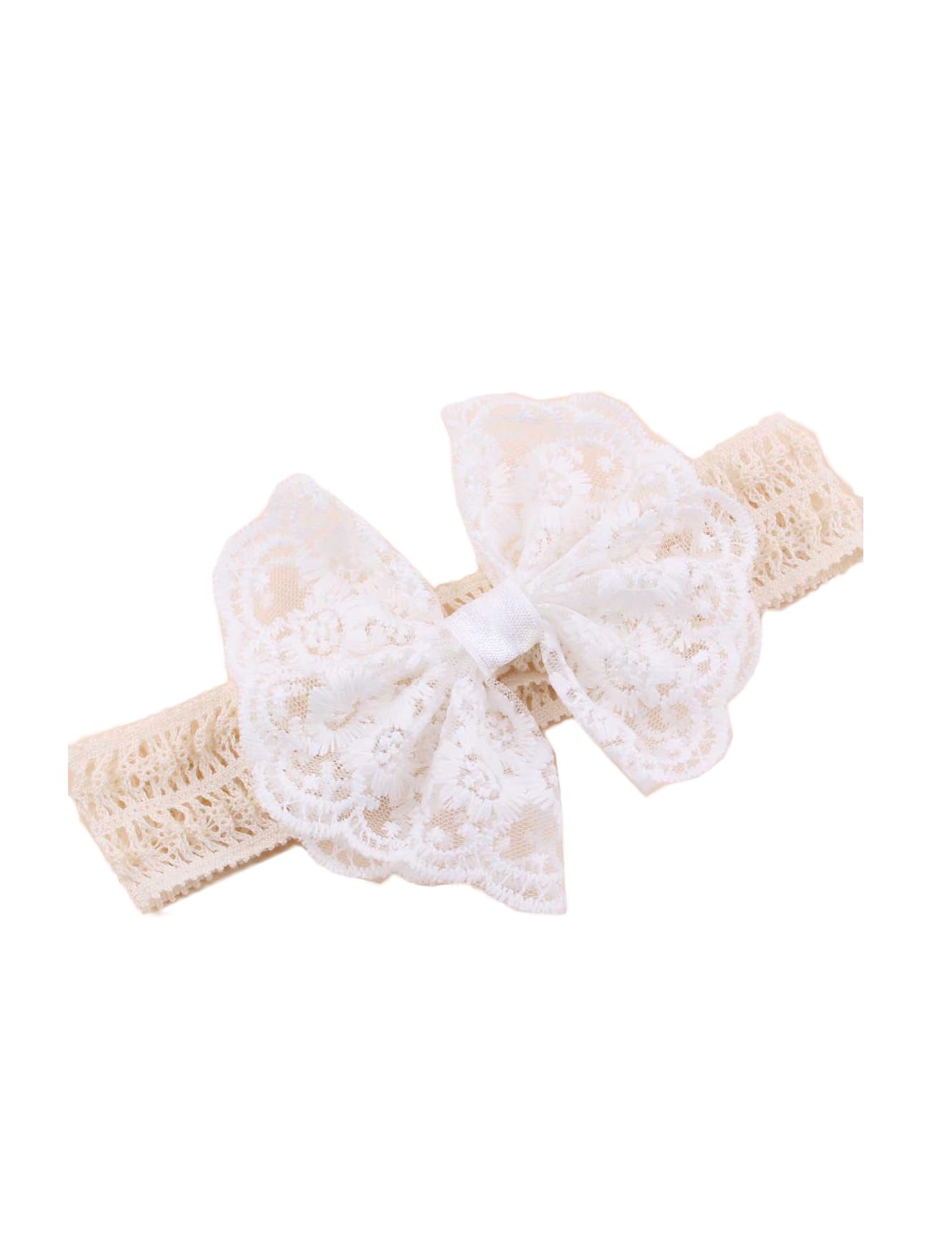 BBTDIN baby girls lace headband with hollow-out bow, ideal for christening photography.