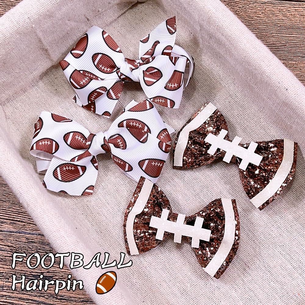 BBTDIN football hair bow clip blue back view, comfy fit for school days