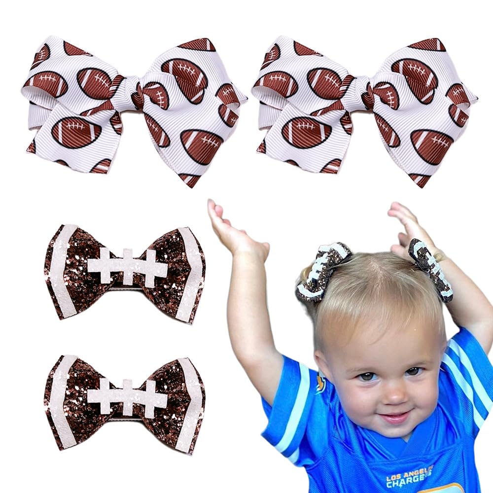 BBTDIN football hair bow clip blue side view, secure grip during active play
