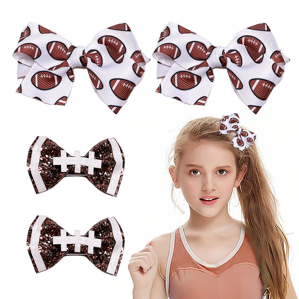 BBTDIN football hair bow clip blue, size 3x2 inch ideal for toddlers