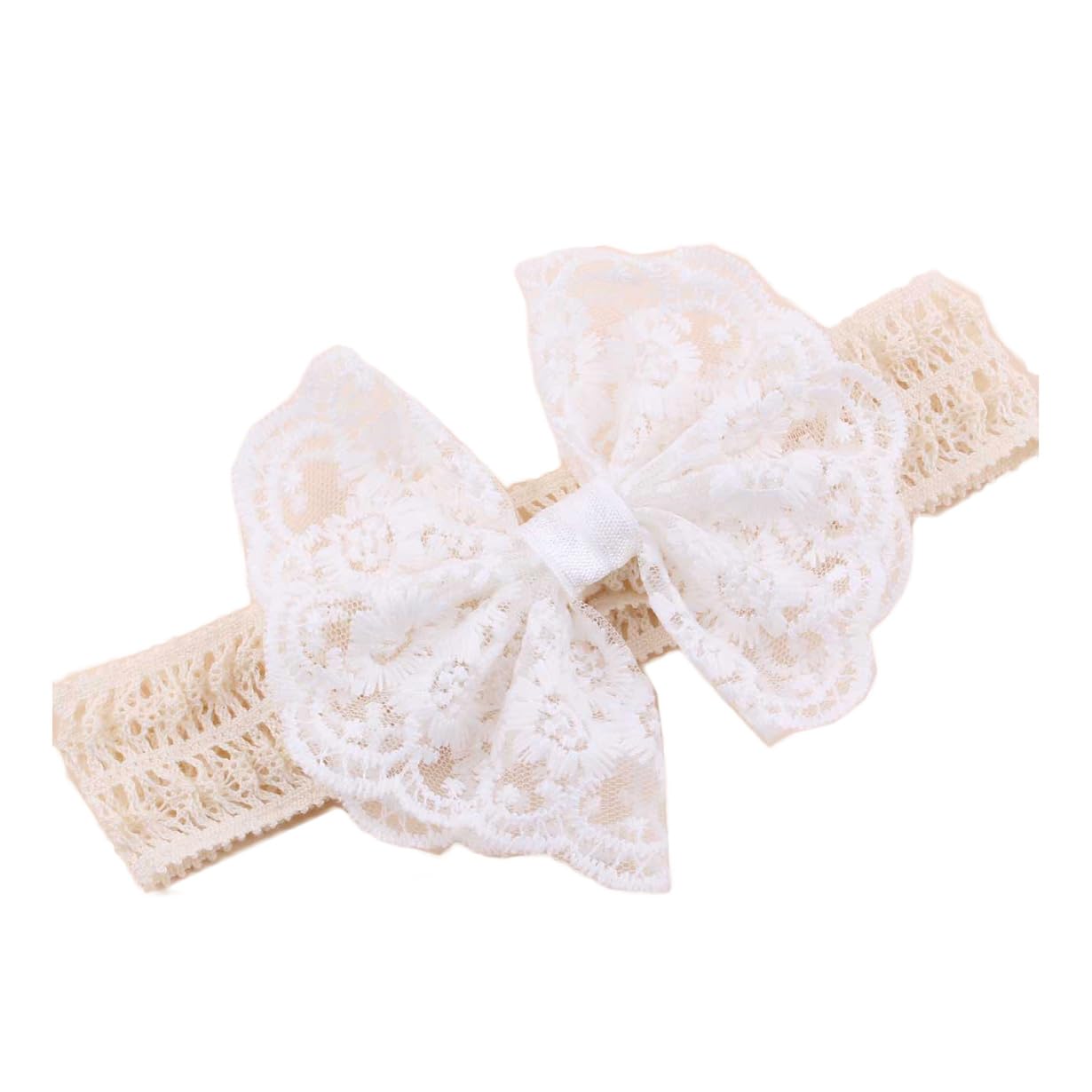 BBTDIN toddler lace headband for special occasions, comfortable fit with white lace.
