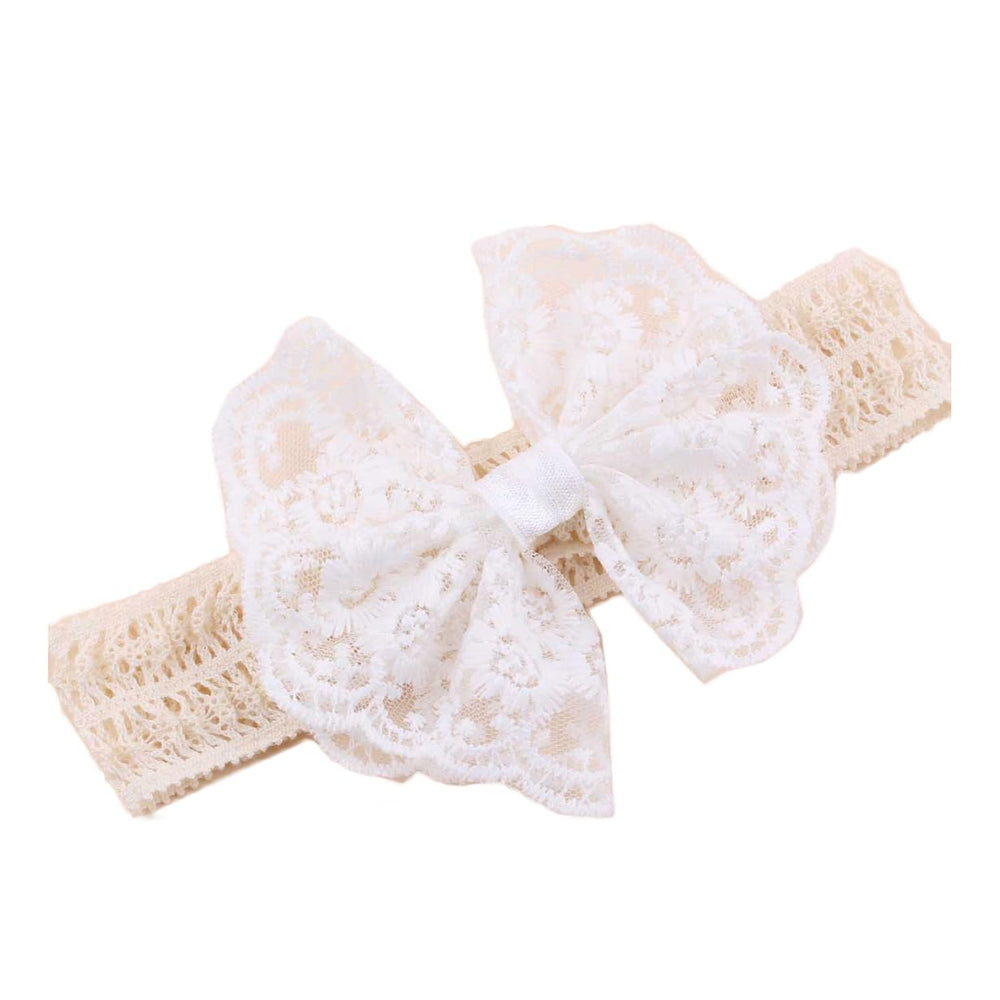 BBTDIN toddler lace headband for special occasions, comfortable fit with white lace.