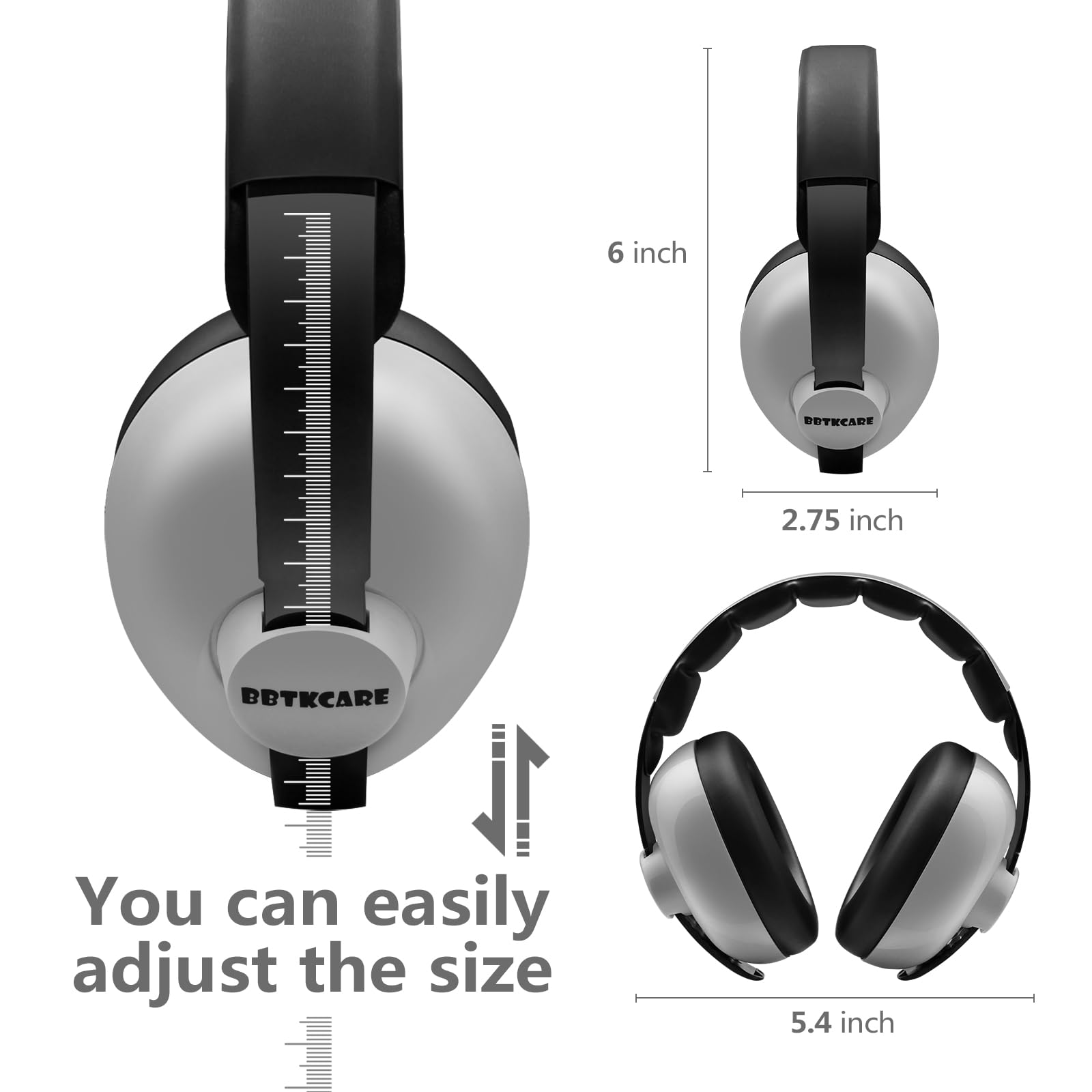 BBTKCARE grey earmuffs close-up showing soft padding for comfort