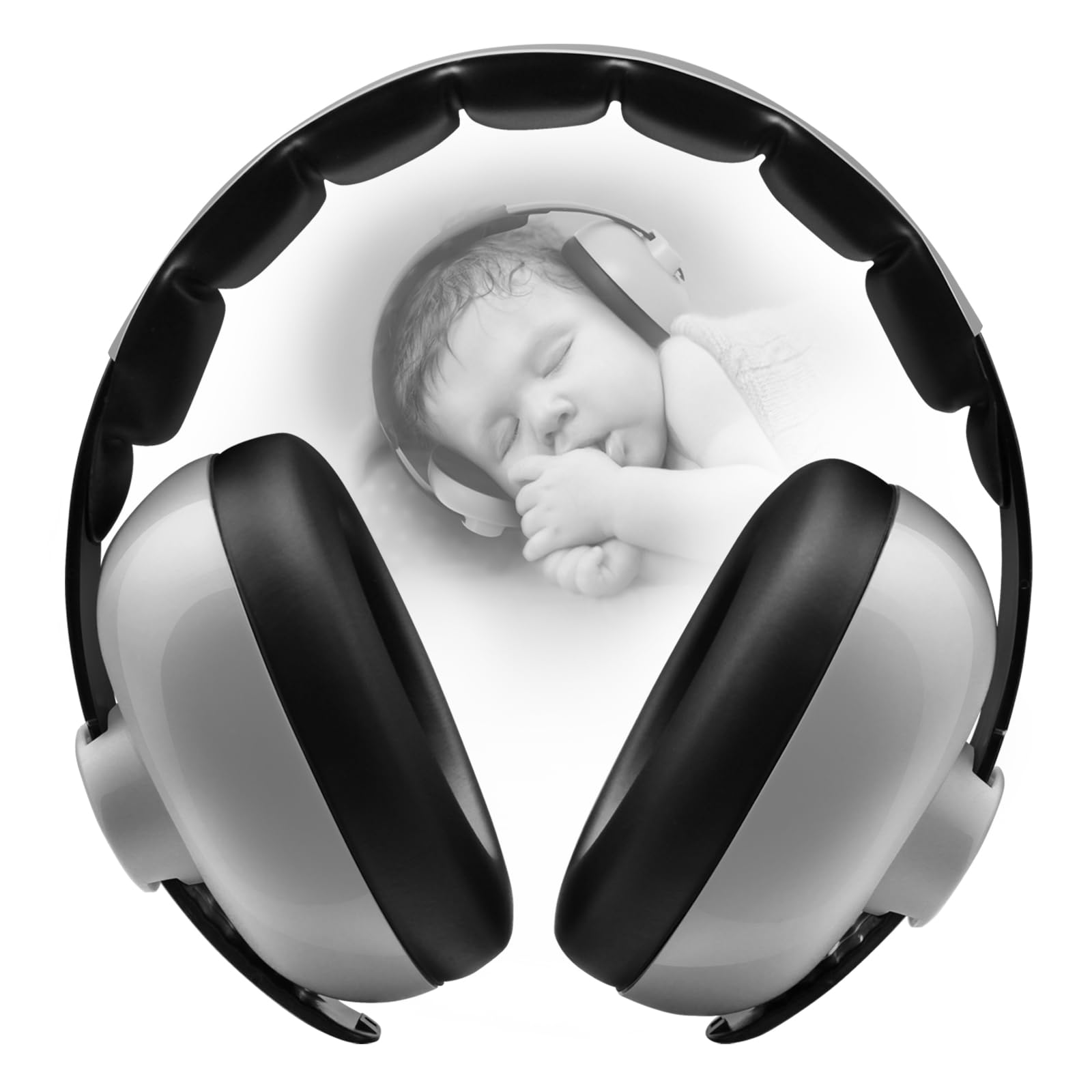 BBTKCARE baby ear protection worn on infant at outdoor event for calmer nap time