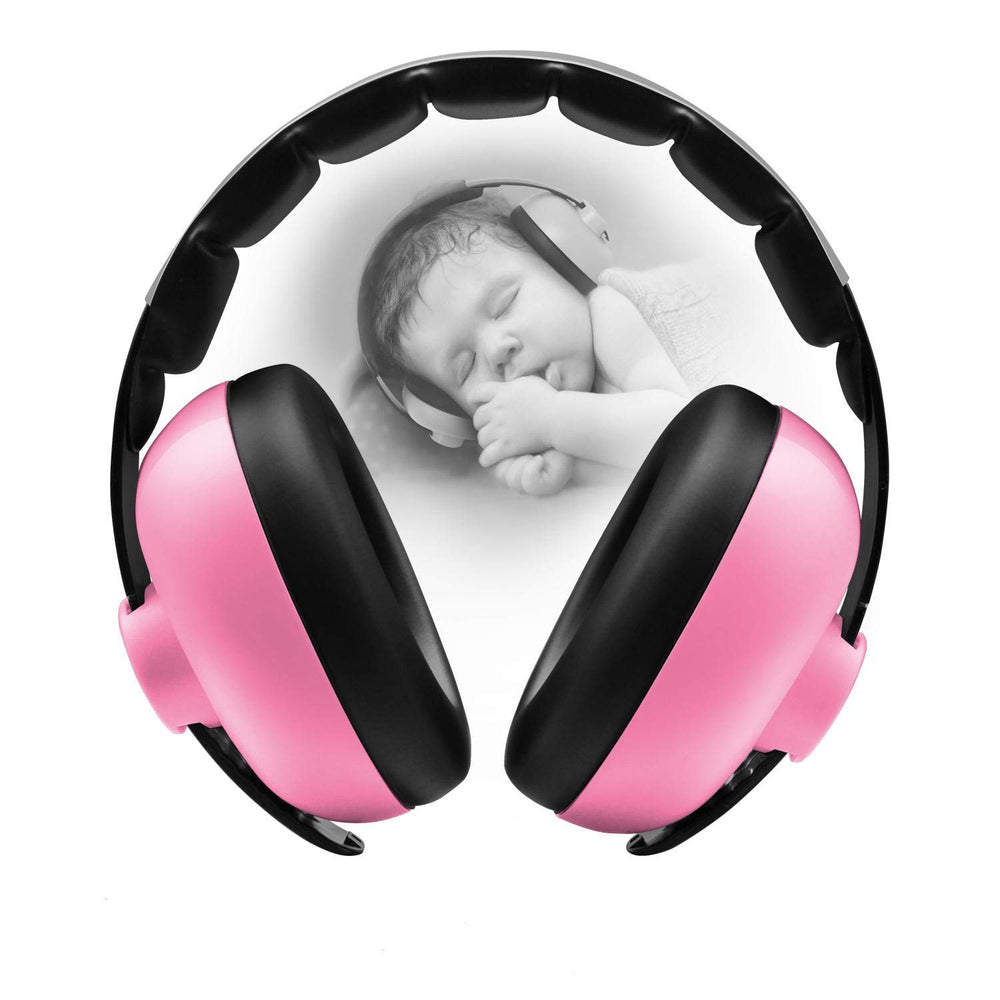 BBTKCARE pink baby headphones earmuffs protect delicate ears from loud events.
