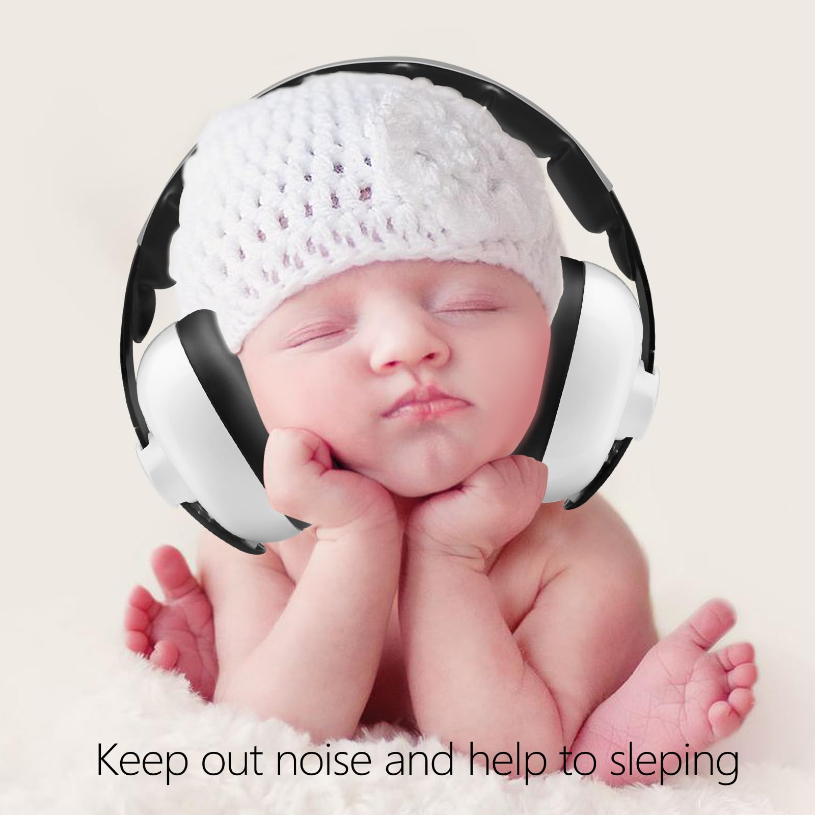 Nap-time on the go scene with calm baby using BBTKCARE headphones