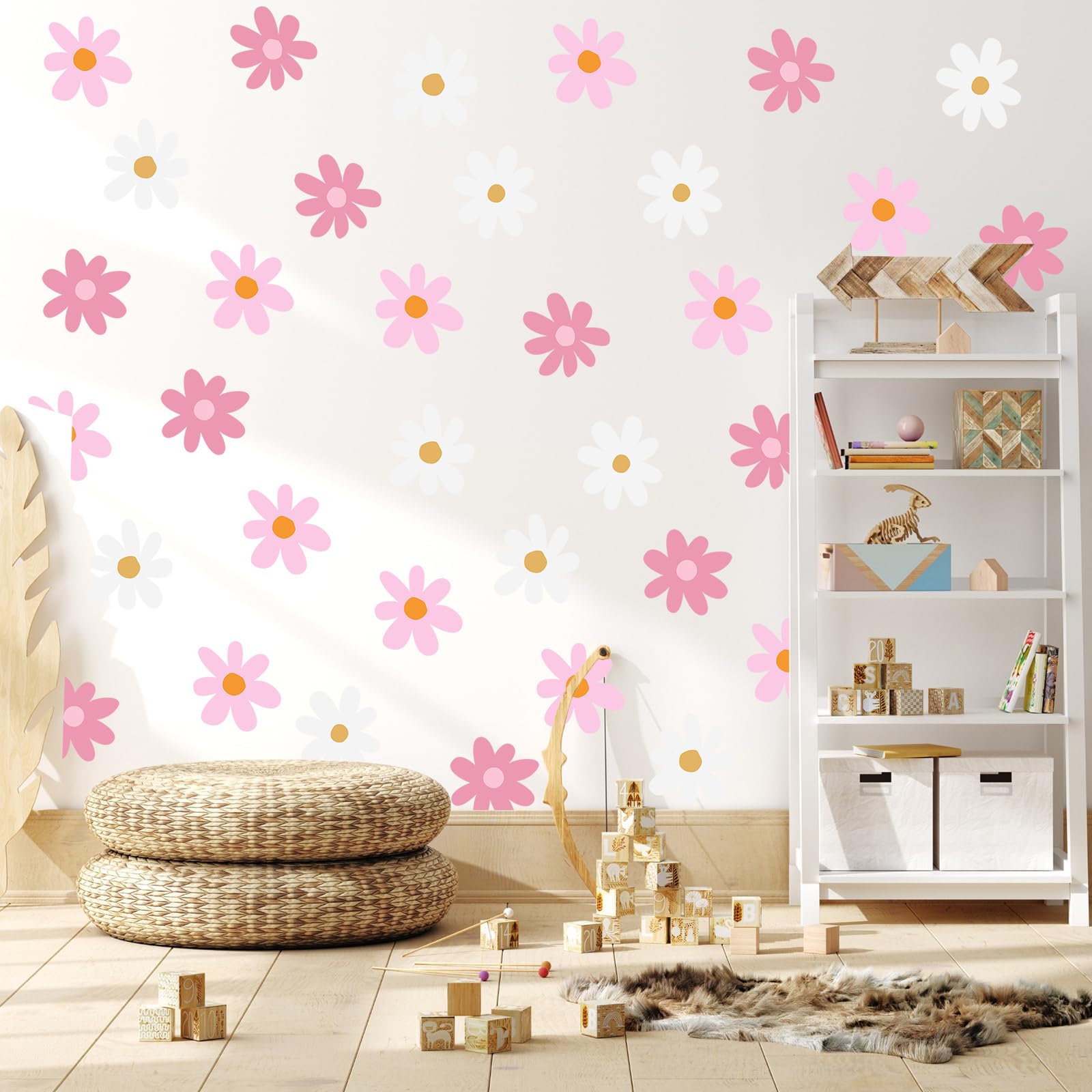 BBTO Daisy decals applied on wall look charming and easy to reposition.