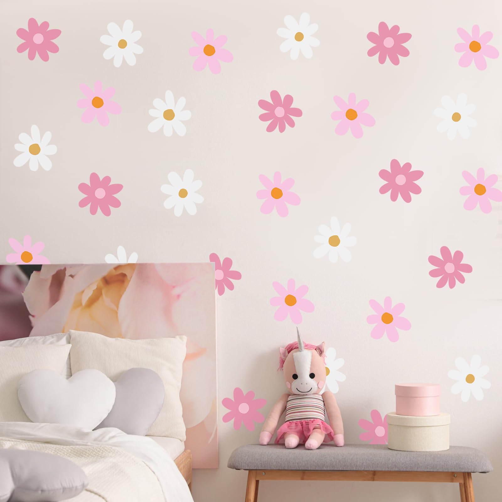 BBTO Daisy decals showing kitchen/bathroom application on a clean surface.