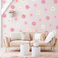 BBTO Daisy decals on a wall in a child's room for playful decor.