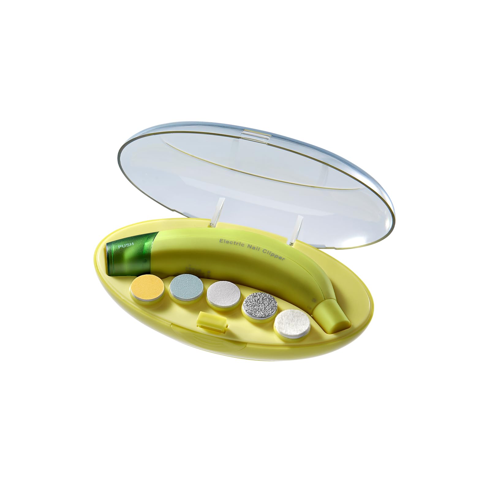 bc babycare nail trimmer with green banana design, front view for gentle trimming