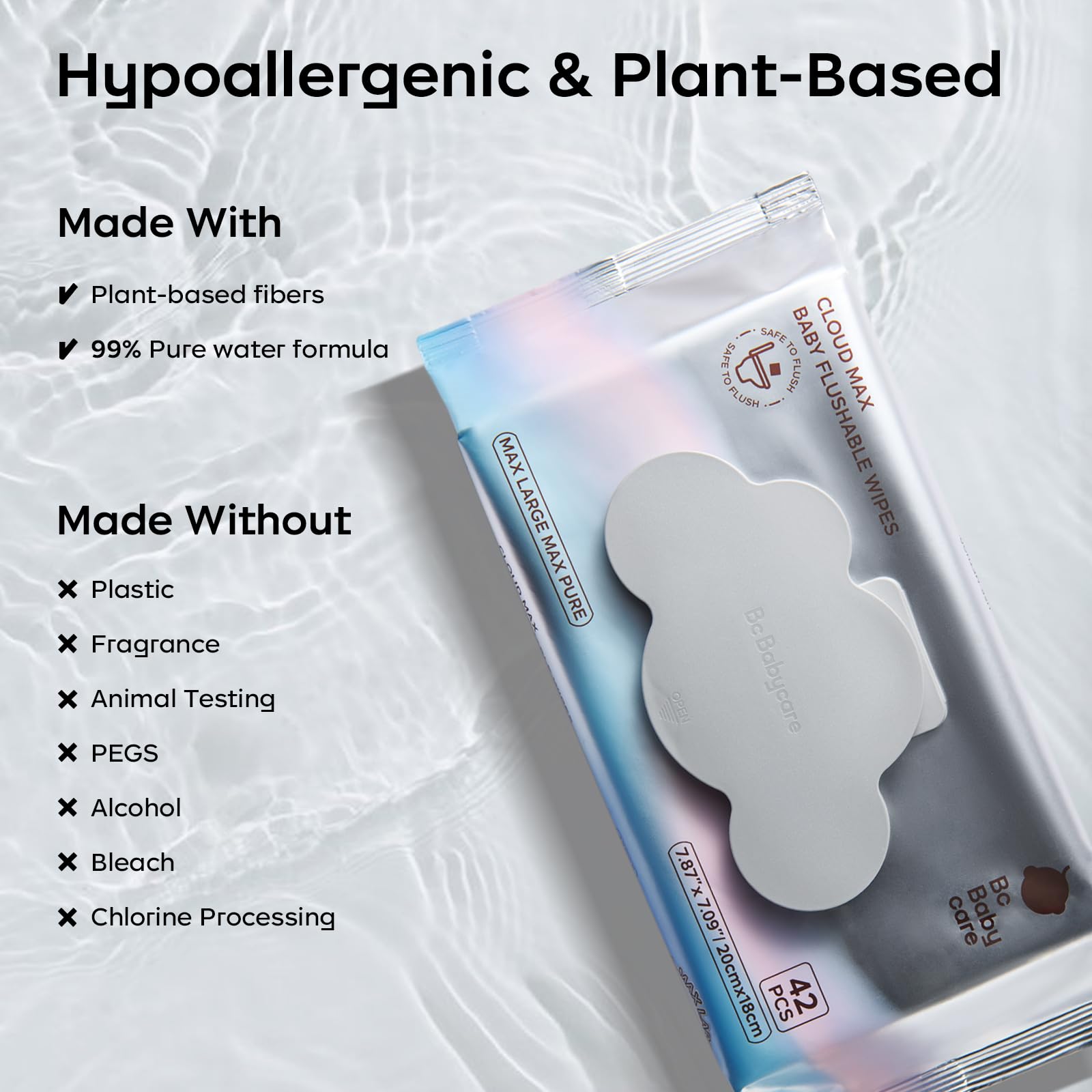 BC Babycare Cloud Max wipes feature 99% water and soft texture for sensitive skin