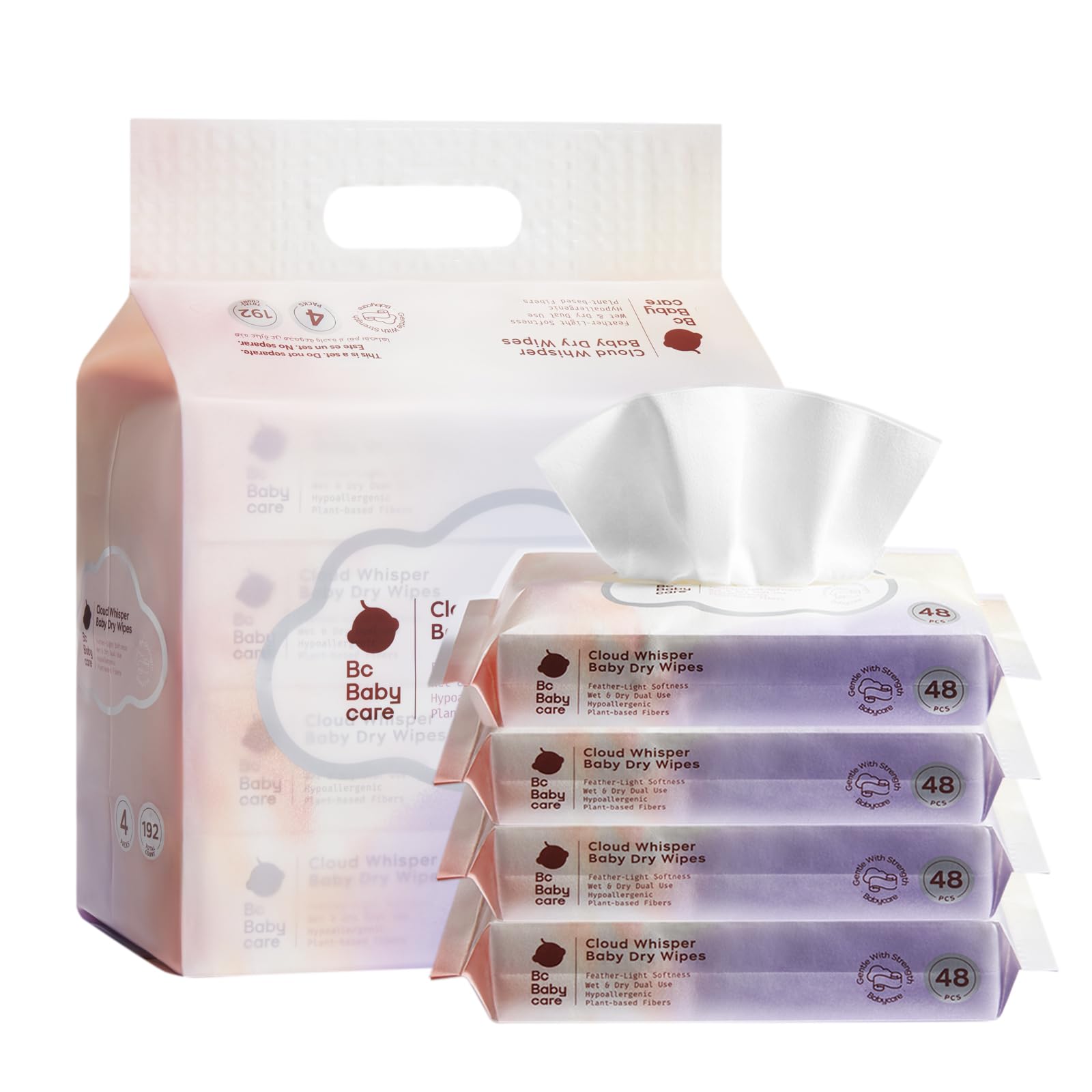 bc babycare dry wipes plant-based fibers packaging highlights eco-friendly design.