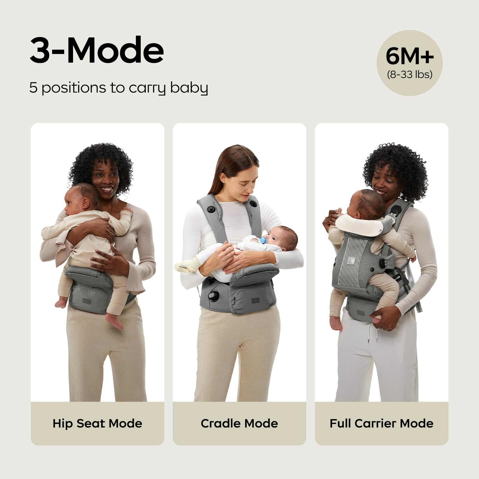 bc babycare Hexa 2in1-conversion demonstrates quick switch between hip seat and carrier mode