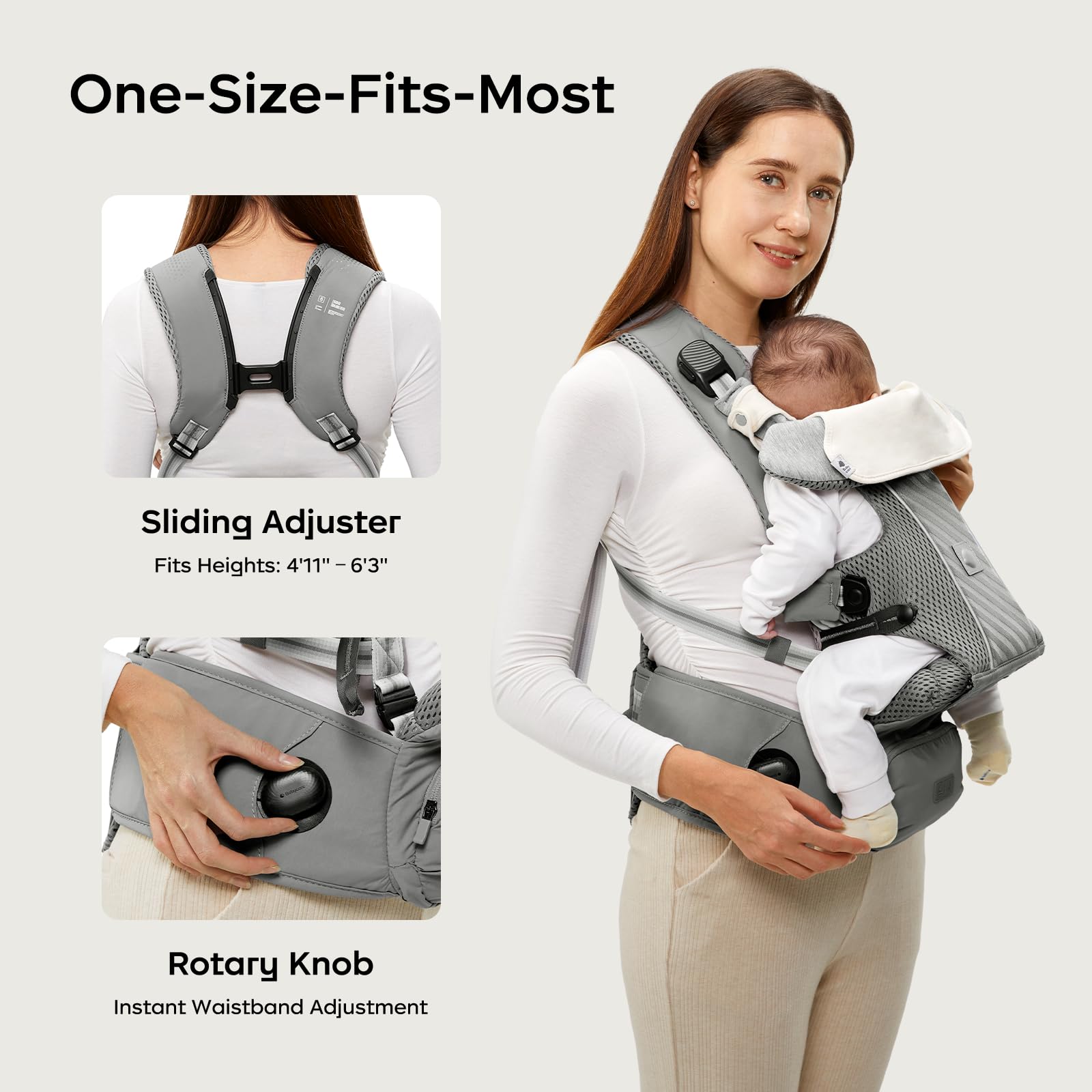 bc babycare Hexa adjustable-fit ensures personalized comfort with waist knob and straps