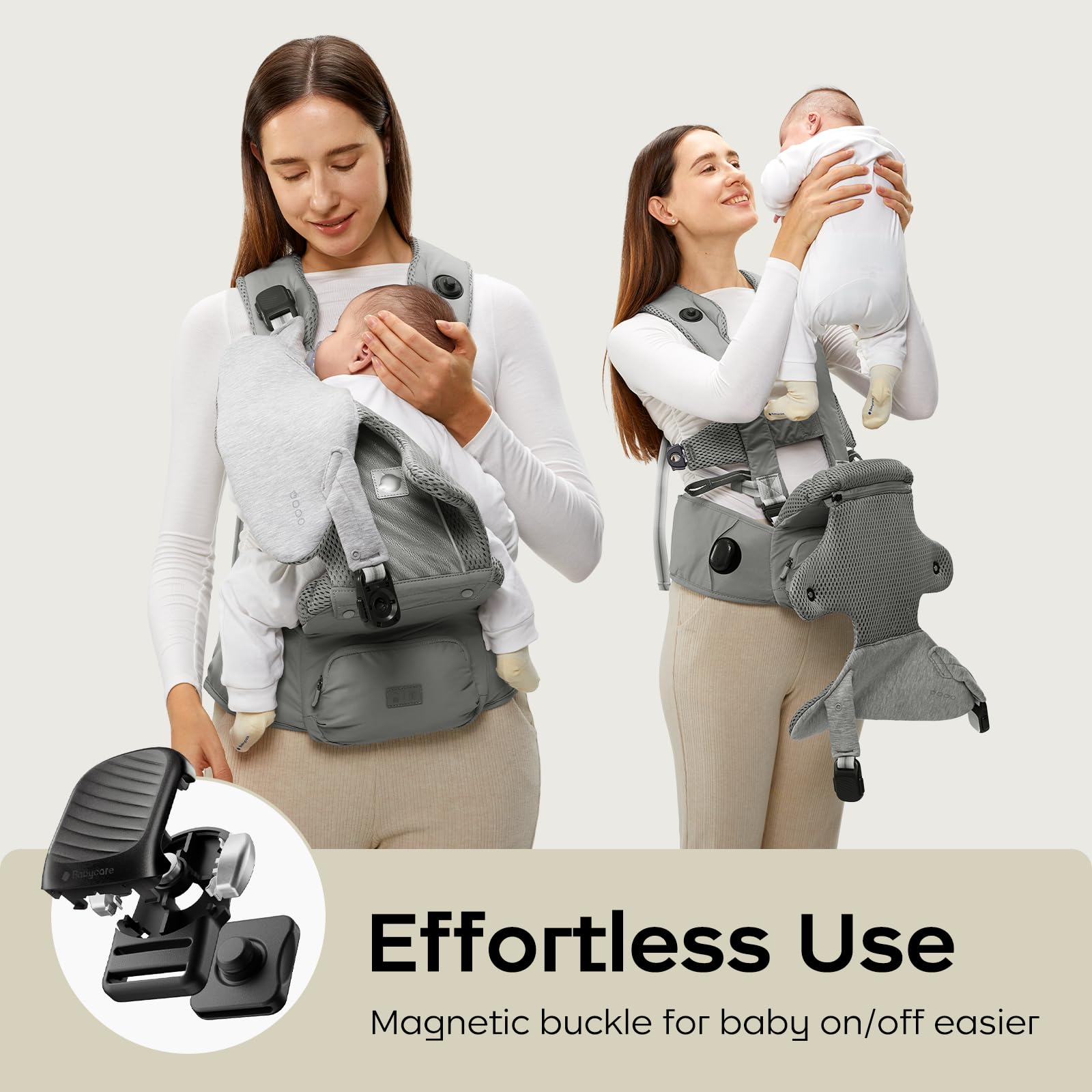 bc babycare Hexa magnetic-buckle enables easy in-and-out without rethreading straps