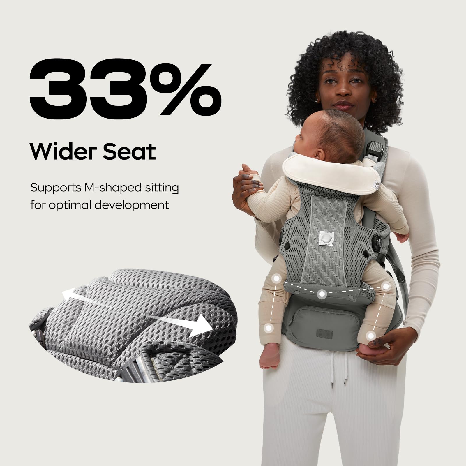 bc babycare Hexa seat-30-deg angle keeps baby snug and close