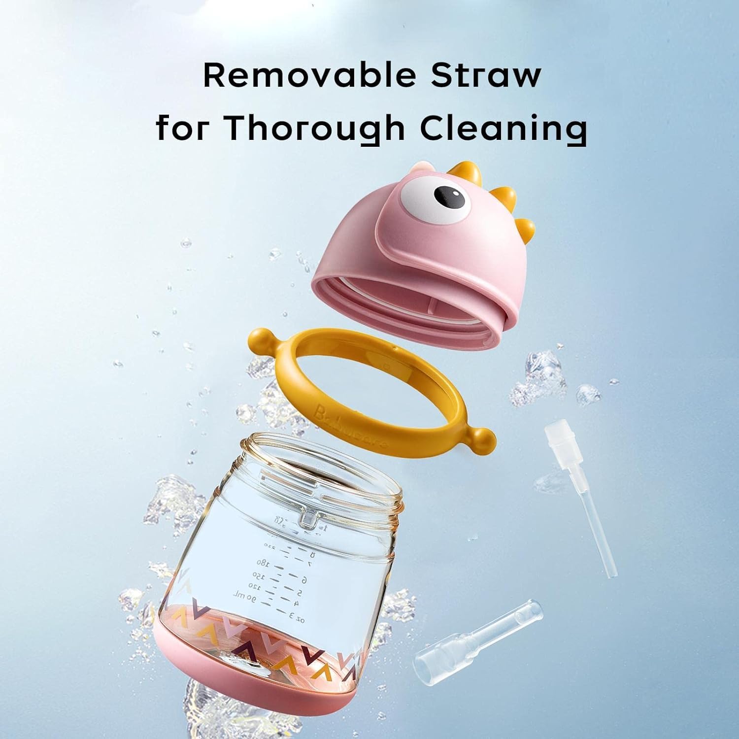 bc babycare straw sippy cup pink weighted-straw for flexible sipping