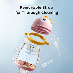 bc babycare straw sippy cup pink weighted-straw for flexible sipping