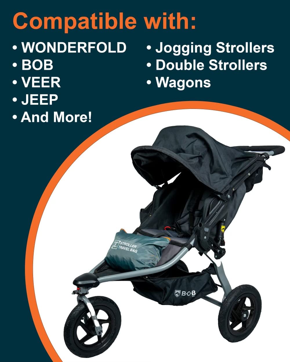 BC Extra Large Stroller Bag made of water-resistant nylon protecting during rain.