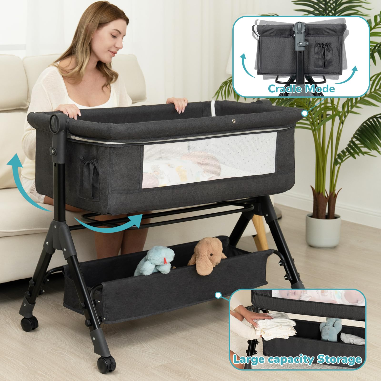 BCOL Bassinet side-sleeper mode ready for nighttime feeding and safe closeness