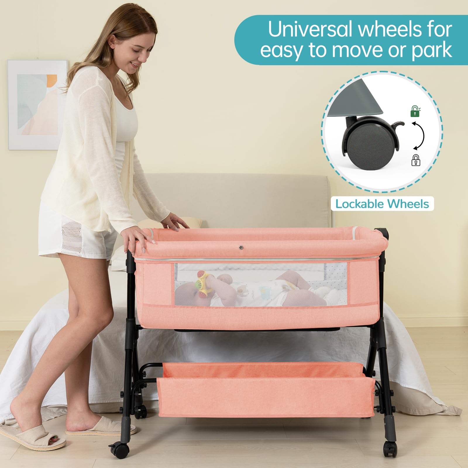 BCOL Baby Bassinet Sleeper adjustable height and incline for comfort.