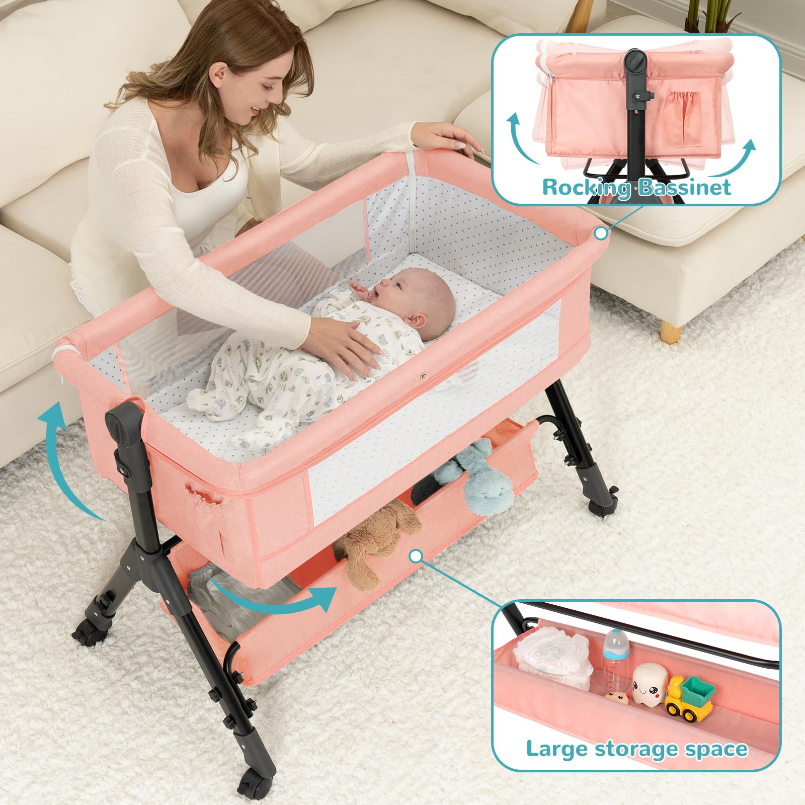 BCOL Baby Bassinet Sleeper mosquito net for safe sleep.