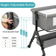 BCOL height adjustable bassinet beside the bed with incline option.