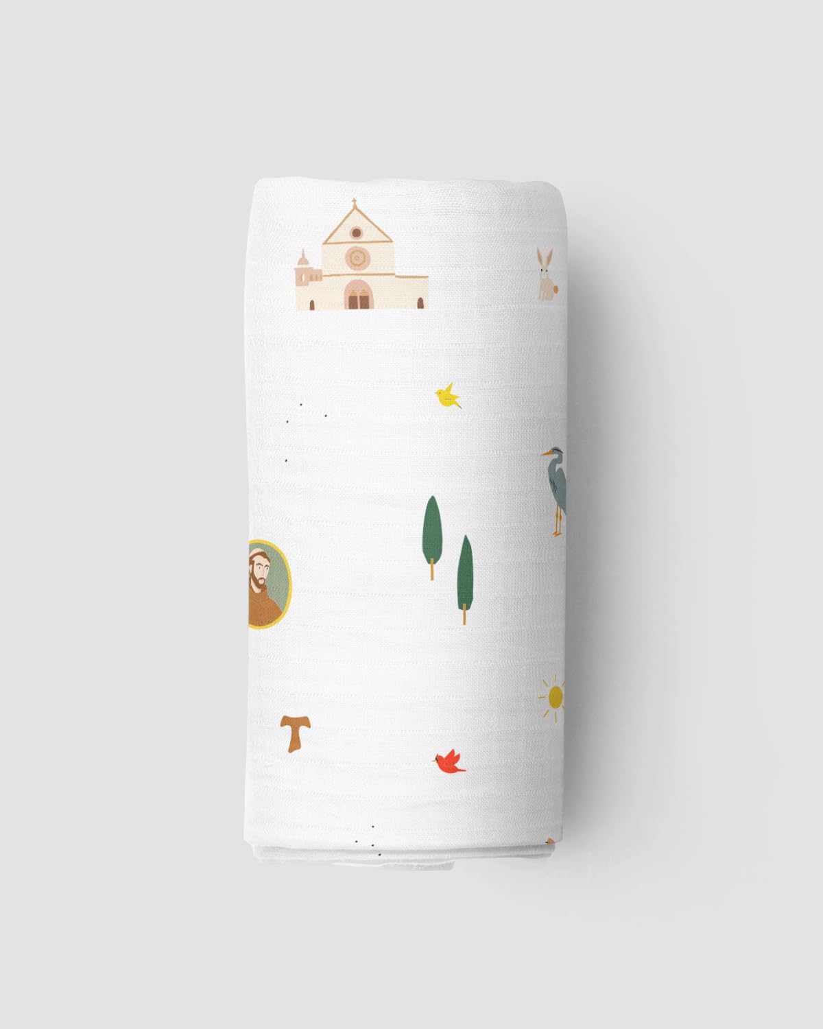 Be A Heart St. Francis swaddle blanket made from bamboo viscose for lasting softness.