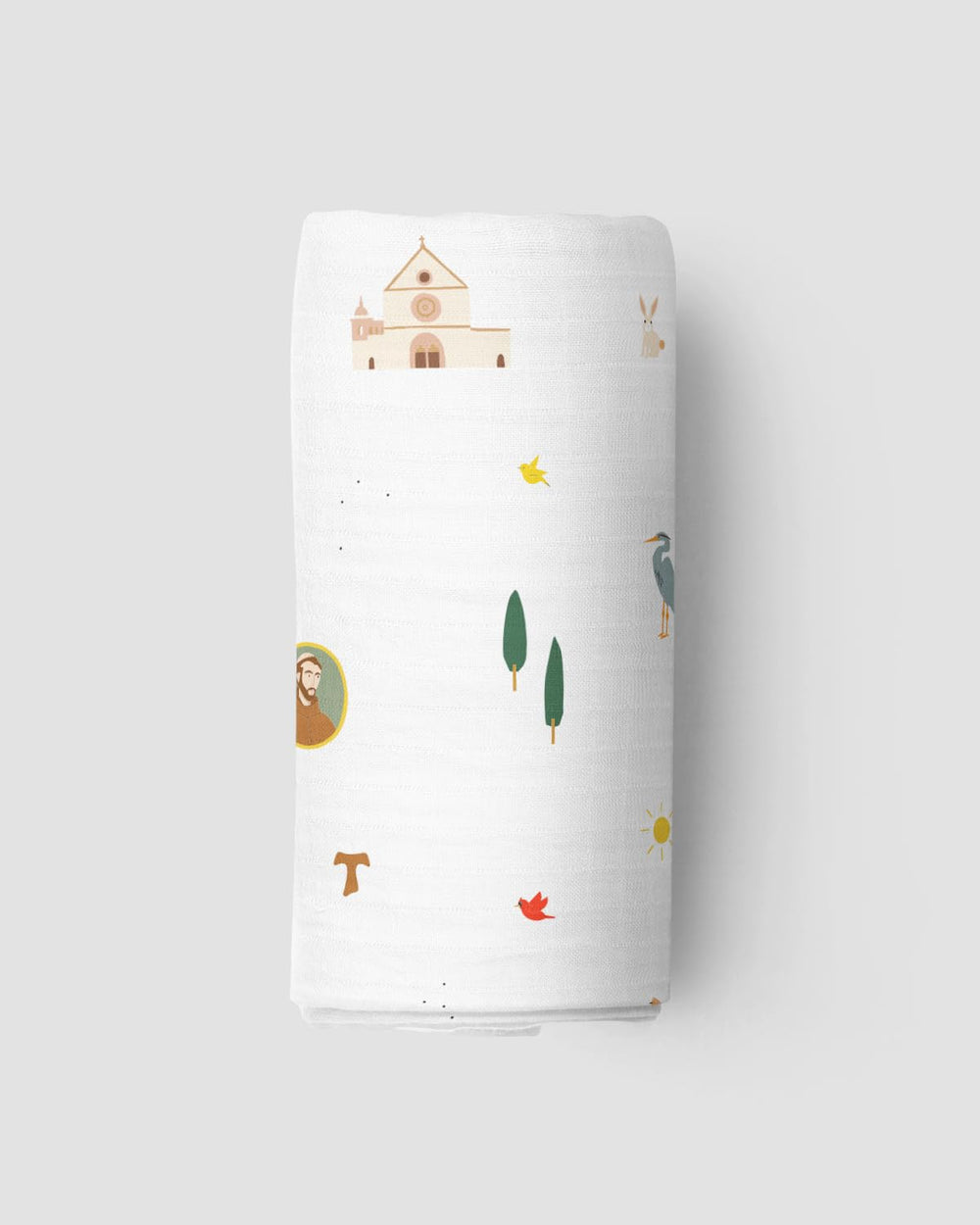 Be A Heart St. Francis swaddle blanket made from bamboo viscose for lasting softness.