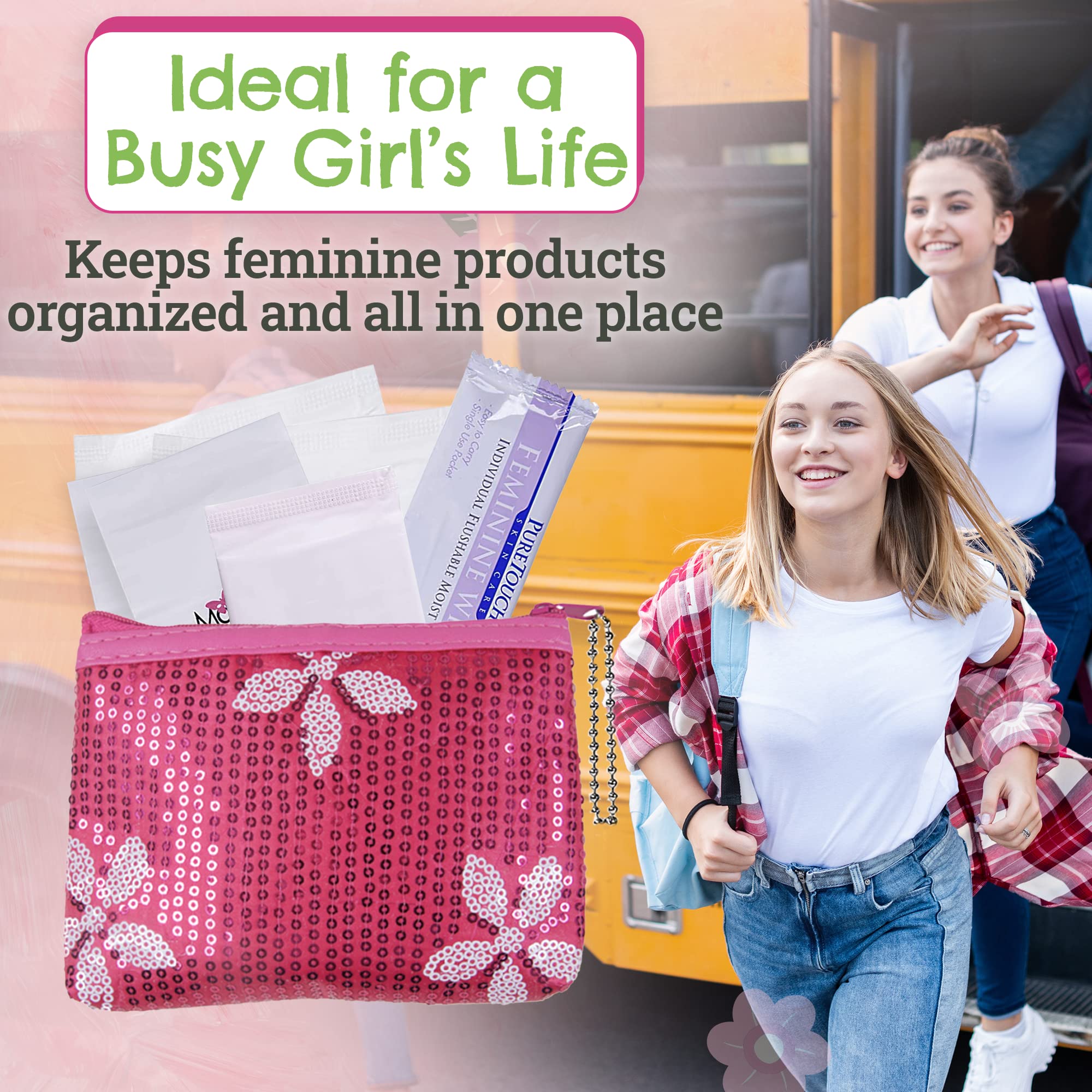 Be Prepared feminine wipes included for refreshing use without harsh chemicals.