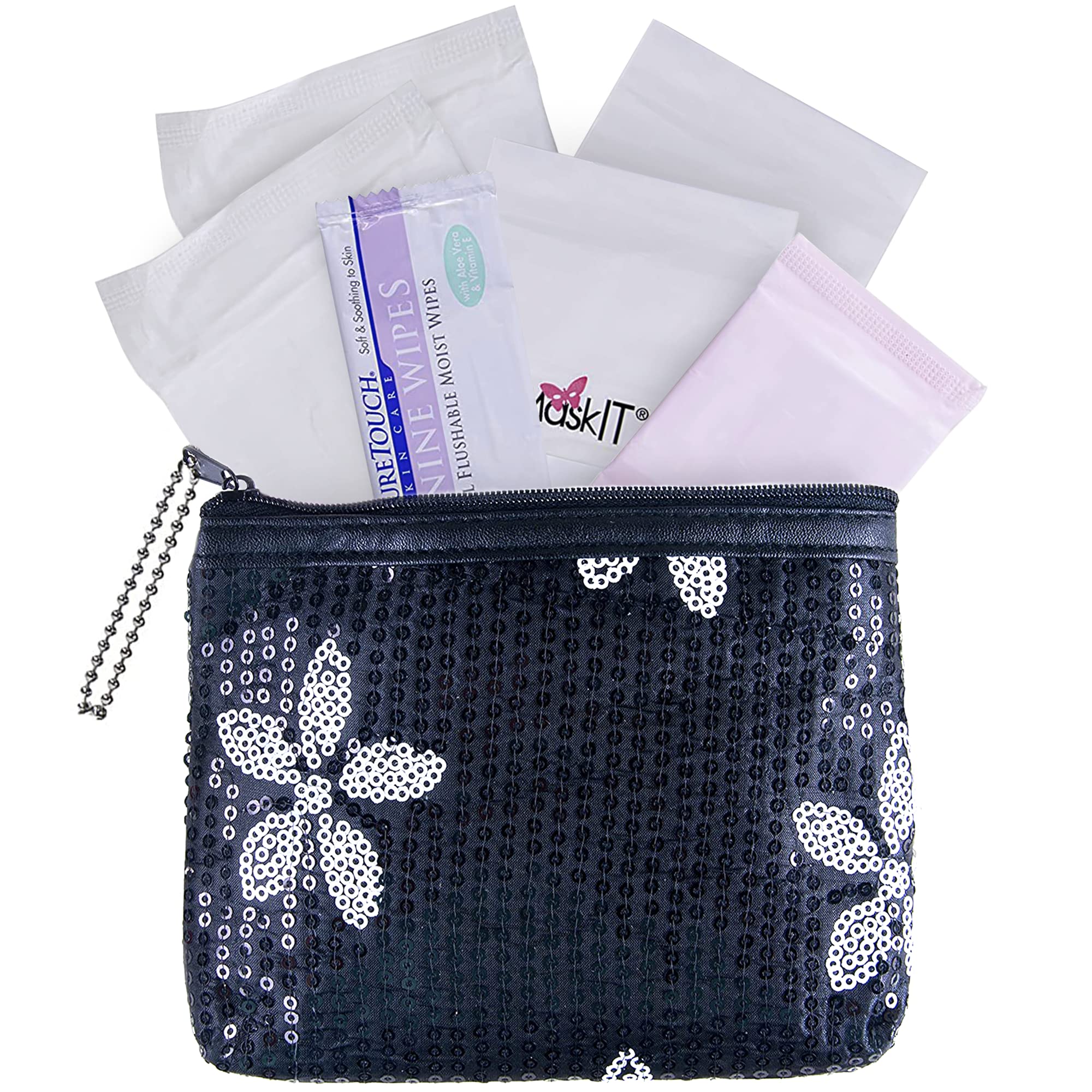 Be Prepared First Period Kit to-Go bag open, organized teen privacy in view.