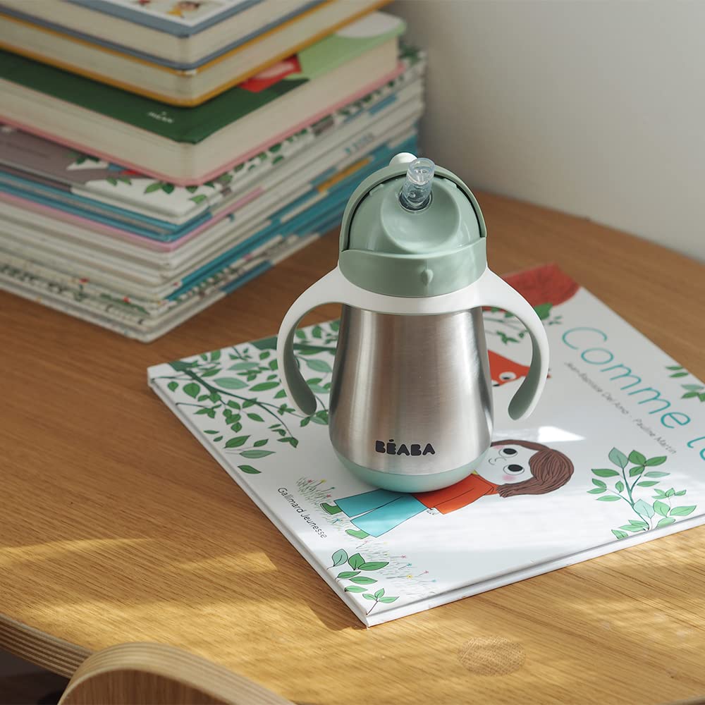 Beaba 8 oz toddler cup supports developing sipping and motor skills.