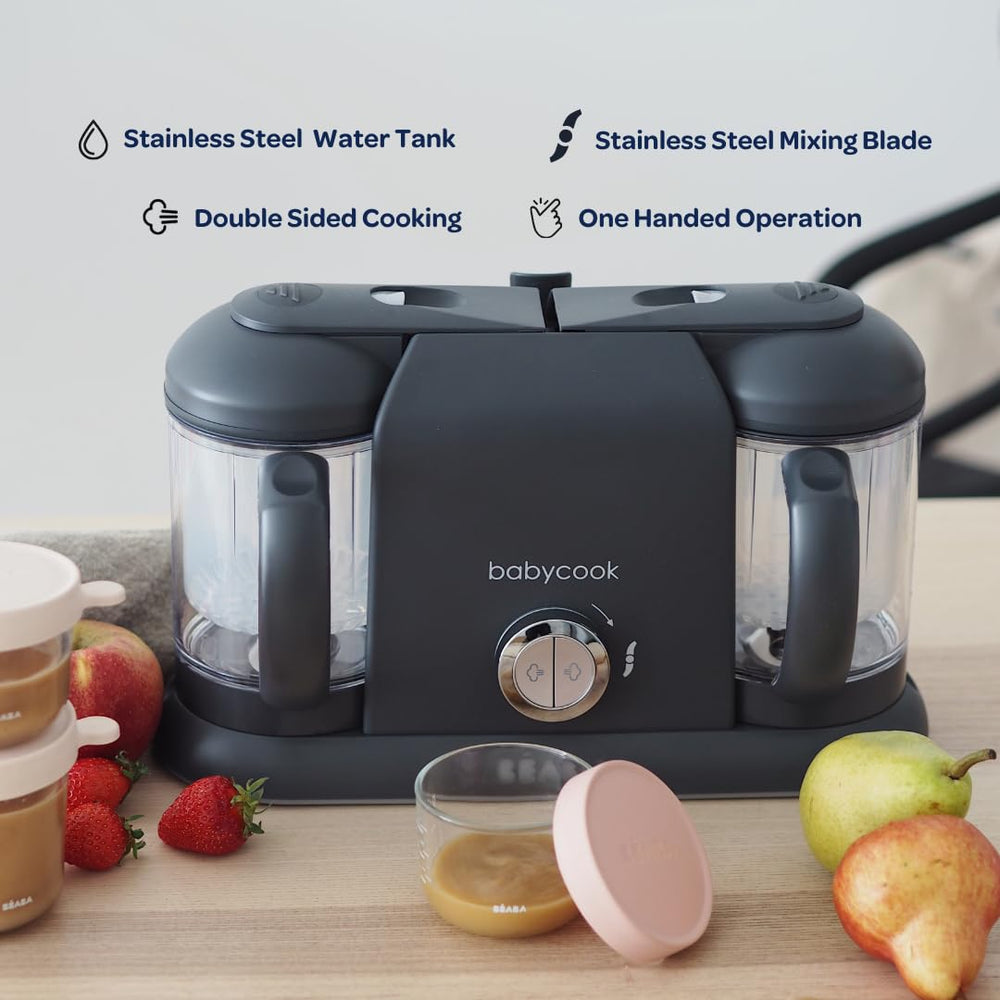 Beaba Babycook Duo auto shut-off timer offers hands-free cooking and safety.