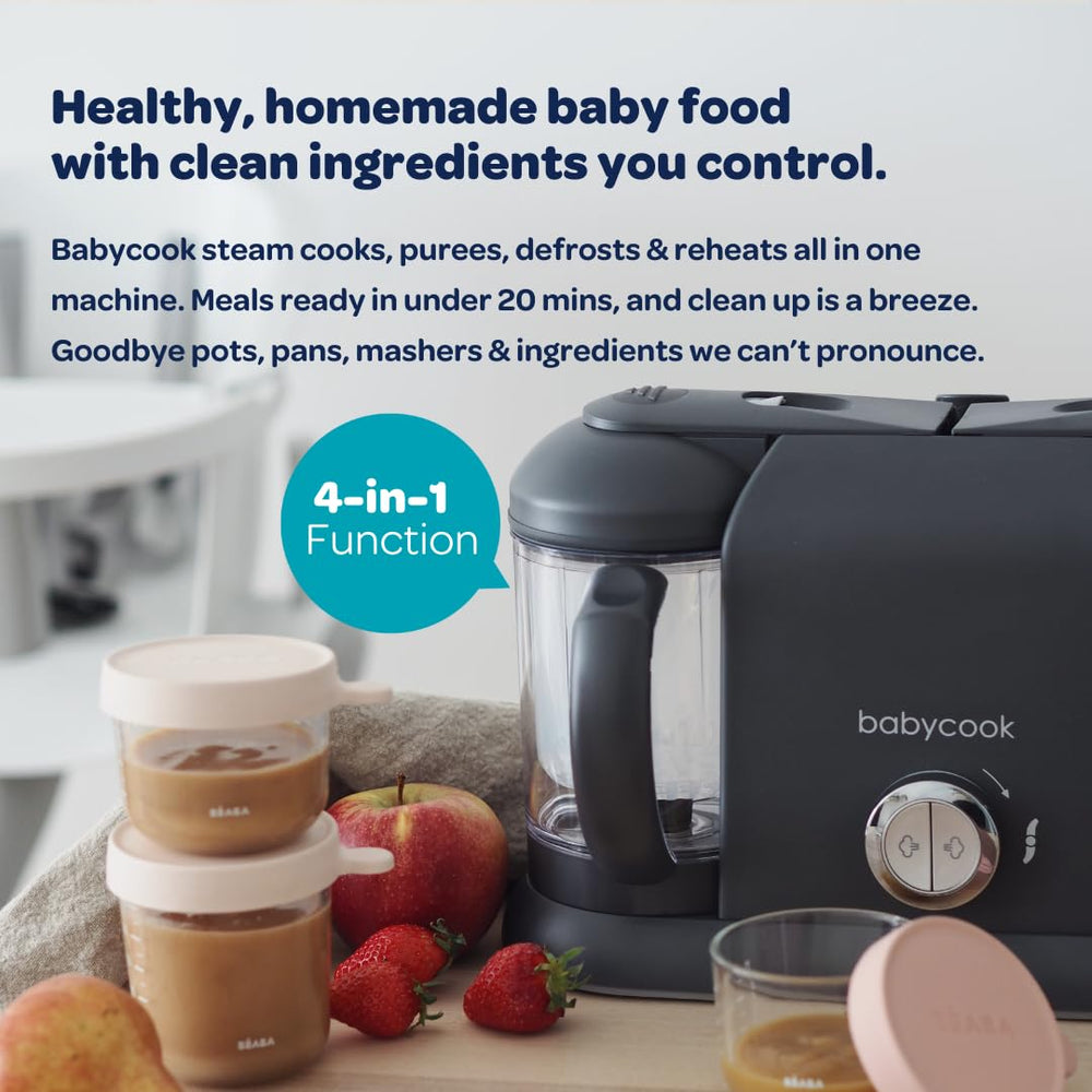 Beaba Babycook Duo steam cooking preserves nutrients for smooth purees.