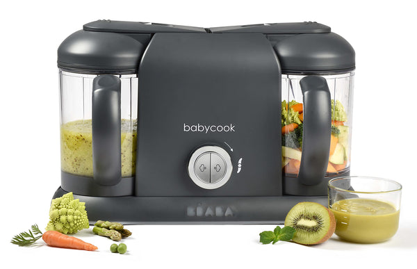 Beaba Babycook Duo with two 27oz steam bowls for batch baby meals quickly.