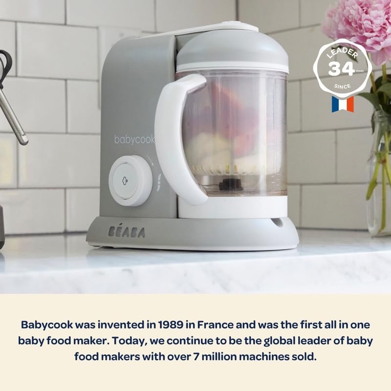 BEABA Babycook Solo auto timer supports hands-free cooking.