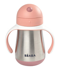 BEABA insulated straw cup with leak-proof slide prevents spills during trips