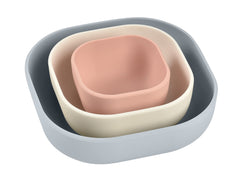 Béaba nesting silicone bowls grey shown as a compact 3-pack for easy storage.