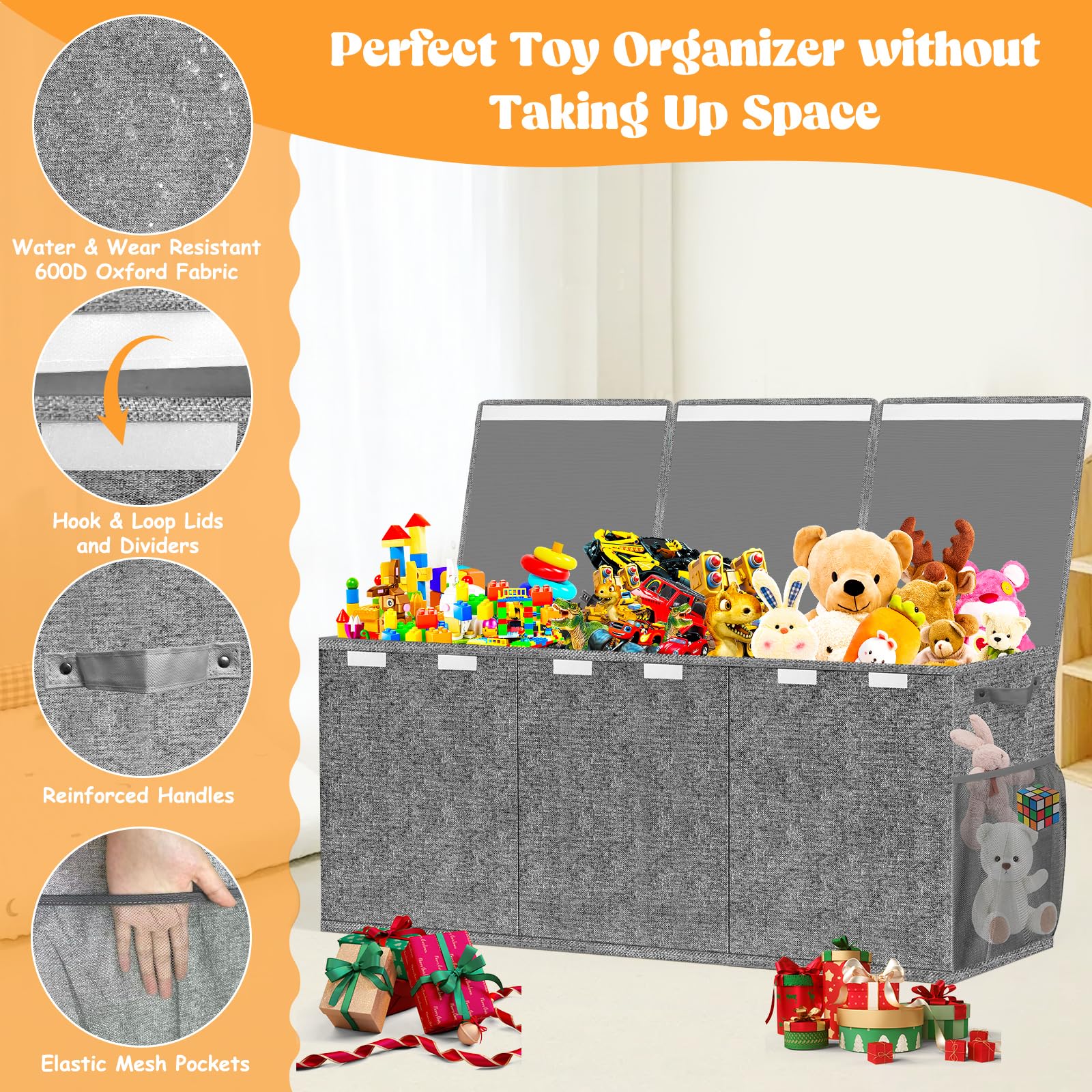 Beadsky toy box collapsible flat-pack design saves space when not in use.