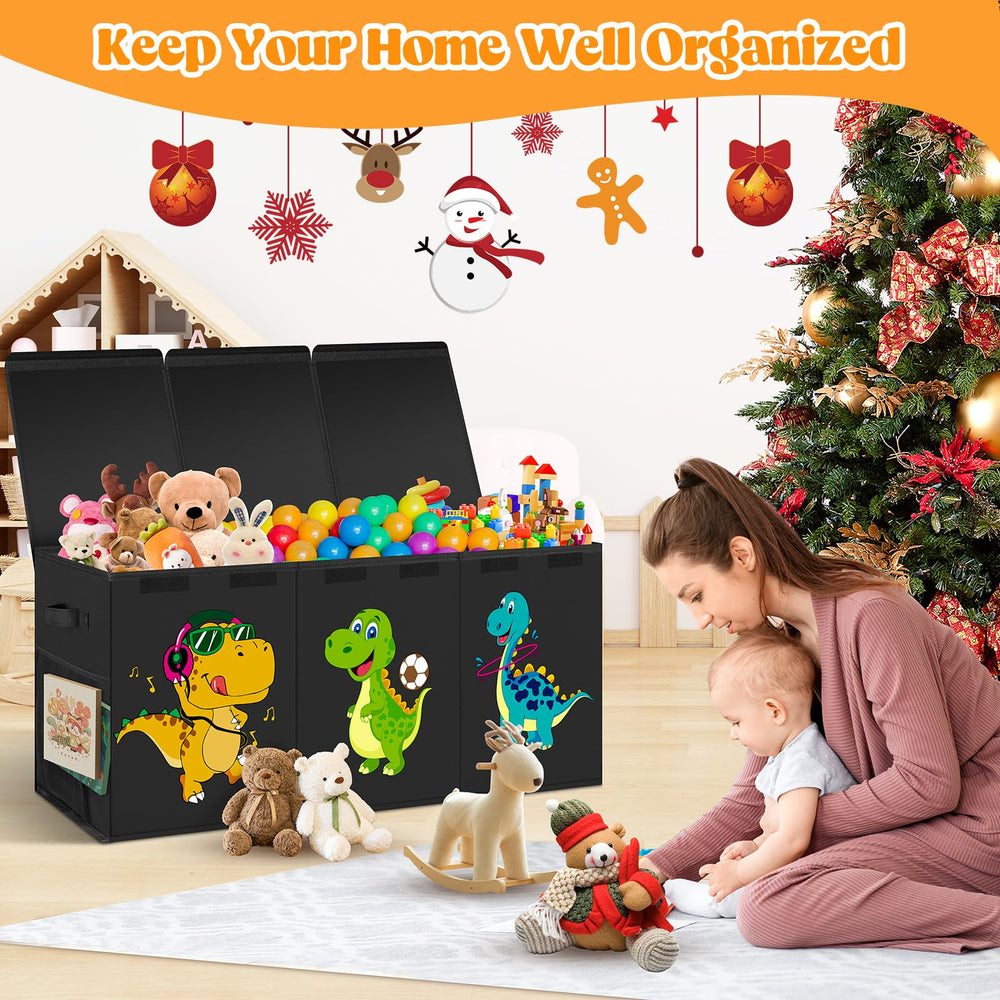 Beadsky Extra Large Toy Box with detachable divider helps separate blankets and toys.
