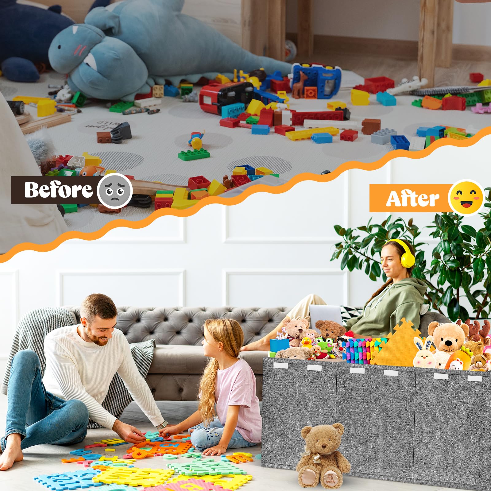 Beadsky toy box lid-secure closure helps maintain a neat room.