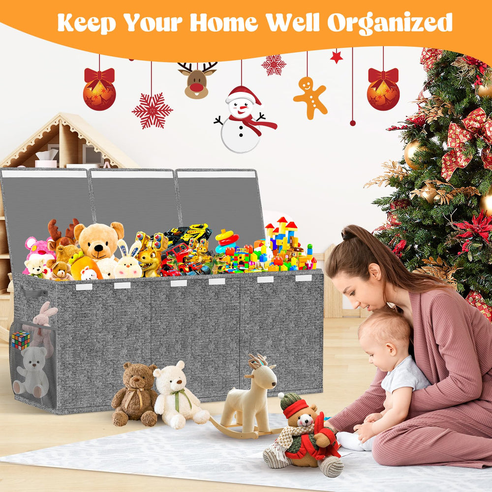 Beadsky toy box three flip-top lids keep contents tidy and dust-free.