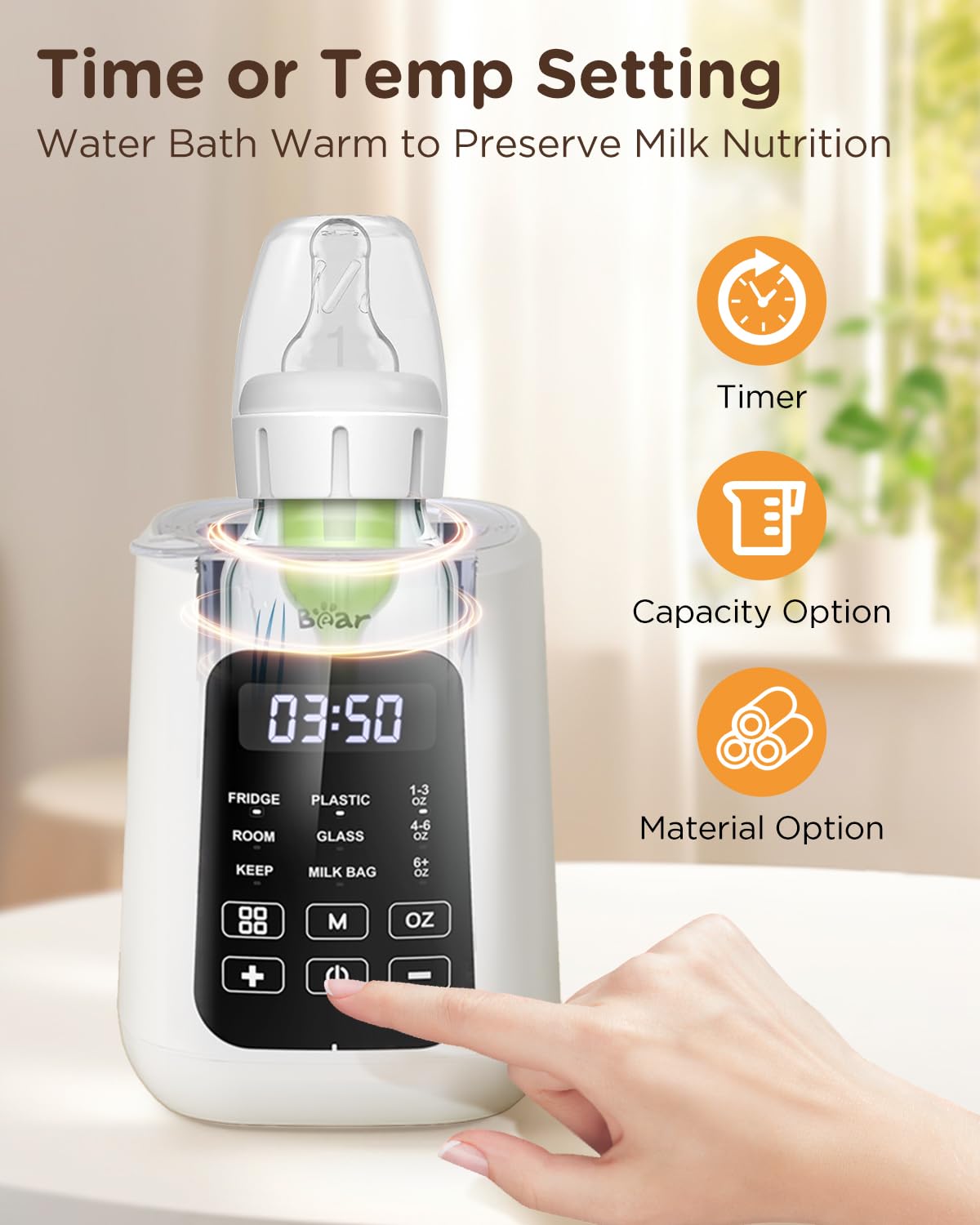 Bear warmer compatible with glass, plastic, and silicone bottles