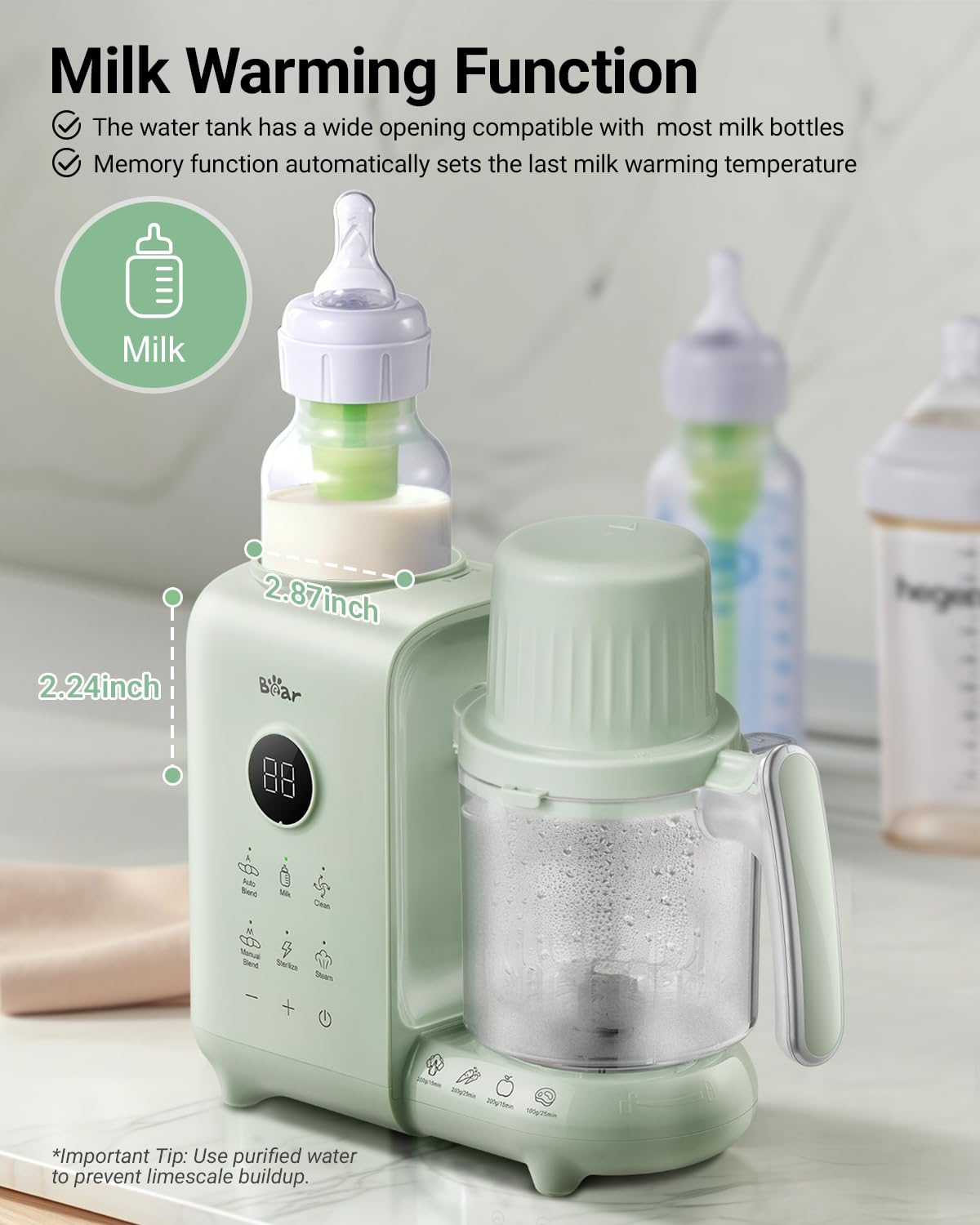 Bear auto-clean function shows effortless cleaning with a single press.